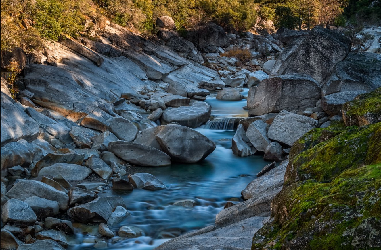 Granite boulders and a small waterfall on the Yuba River near Grass Valley